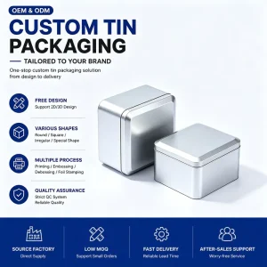 Custom Printed Square Metal Tin Containers for Food Packaging