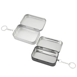 Custom Printed Tinplate CD DVD Flash Drive and Earphone Gift Box Flat Hinged Metallic Box with Keyring