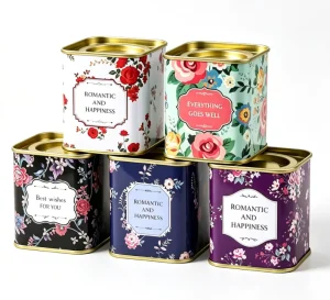Custom Printed Tinplate Canister Square Metal Storage Tin Box with Lid for Tea Candy Cookie Gift Packaging