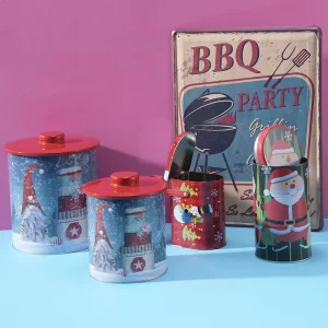 Custom Printed Tinplate Gift Tin Box Round Metal Christmas Tin Can with Lid