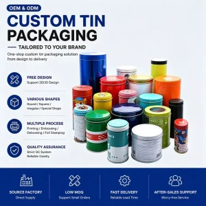 Custom Printed Tinplate Metal Cans in Multiple Sizes for Tea Food Gift Packaging Candy Chocolate Cake Cookie Storage