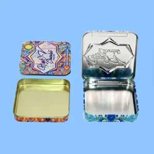 Custom Printing Factory Square Metal Box Food Grade Candy Gummies Cigarette Tobacco Square Tin Box With Hinged Lid