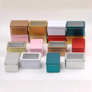 Custom Rectangle Food Grade Tinplate Box PET Window for Snack Chocolate Packaging Eco-Friendly Recycled Materials 107x70x60mm