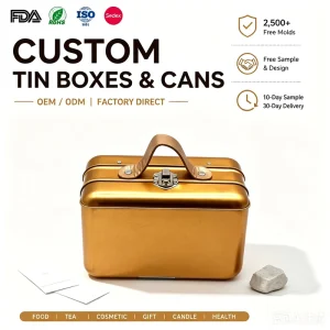 Custom Rectangle Lock Tin Can with Portable Handle for Cookie and Chocolate Storage