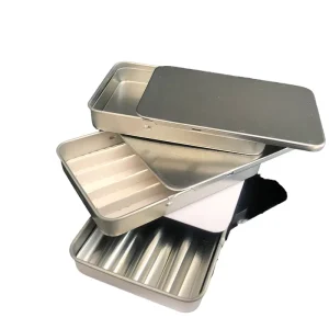 Custom Rectangle Sliding Child Resistant Tinplate Recyclable Tin Box with Gummy Candy Food Storage Insert