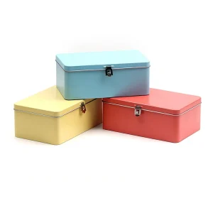Custom Rectangle Tinplate Desk Organizer Lock Jewelry Cosmetic Storage Box Toy Box Multi Purpose Metal Tin Box for Craft