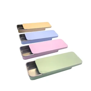 Custom Rectangular Child-resistant Tin with Removable Slide Top Lid Portable Recyclable Snack and Candy Storage Tin
