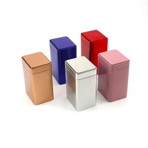 Custom Rectangular Food Grade Tinplate Container with Airtight Plug Lid for Cookies, Cake, Sugar and Tea
