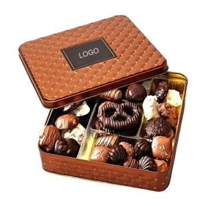 Custom Rectangular Gingham Cookie Tin Box with Black and White Checkered Pattern