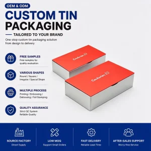 Custom Rectangular Hinged Metal Tin Box for Candy, Chocolate, Biscuit, and Snack Packaging