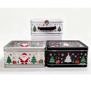 Custom Rectangular Metal Lunch Box with Plastic Handle, Vintage Style, for Travel or Storage