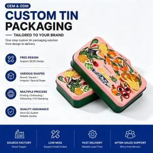 Custom Rectangular Metal Tinplate Gift Box Container for Cookies Sweets Chocolate Candy and Snacks