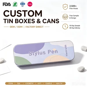 Custom Rectangular Sealed Metal Tin Pencil Case for Cosmetics, Makeup Tools, or False Eyelashes