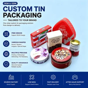 Custom Rectangular Tinplate Box and Heart-Shaped Tin Metal Food Candy Chocolate Box Recyclable