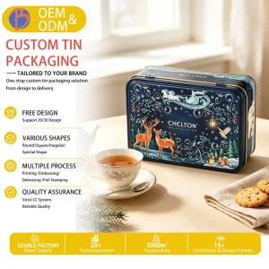 Custom Rectangular Tinplate Tea Tin Box with Offset Printing for Tea and Snack Packaging