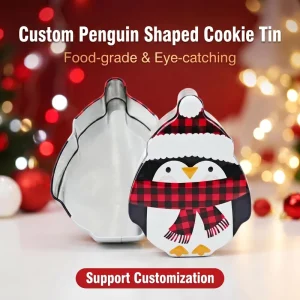 Custom Recyclable Food Grade Tinplate Penguin Shaped Box for Candy Chocolate & Cookie Packaging