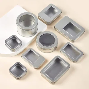 Custom Recyclable Metal Tin Box with Window Top and Transparent Lid for Storage