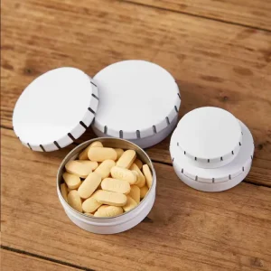 Custom Recyclable Mini Tinplate Tin Can Box Small Click Clack Candy Pill Food Grade Metal Eco Friendly Package