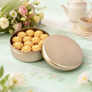 Custom Recyclable Round Tinplate Tin for Bakery Food Gift Packaging