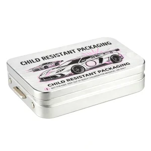 Custom Recyclable Size Logo Child Proof Tins Rectangle Metal Hinged Can Medicine Child Safe Lock Metal Cans