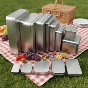 Custom Recyclable Tinplate Cookie Tin Box Stepped Lid Food Grade Metal Storage Embossed Logo Model T-288