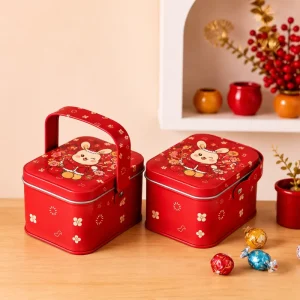 Custom Red Rectangular Eco-Friendly Tinplate Food Container for Chocolate, Cookies, and Candy