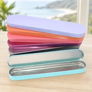 Custom Reusable Hinged Metal Pencil Tin Box 0.23mm Durable Tinplate Case with Logo Printing