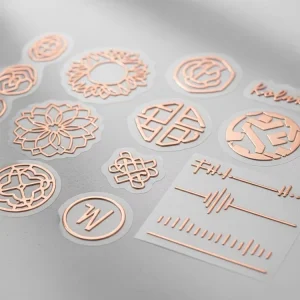Custom Rose Gold Electroform Embossed Metal Nickel Adhesive Thin Logo Metallic Transfer Sticker