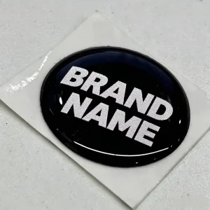 Custom Round Black Epoxy Dome Stickers Silver Print Logo Tags