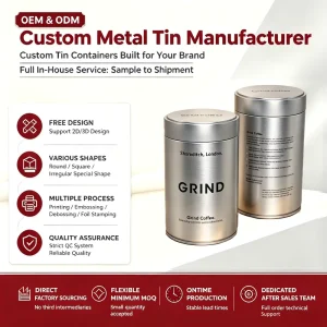 Custom Round Sealed Tinplate Metal Cans for Coffee Beans Matcha Powder Candy Tea Chewing Gum Packaging