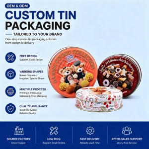 Custom Round Tinplate Box Metal Can for Cookie Candy Chocolate Biscuit Cake and Bread Packaging