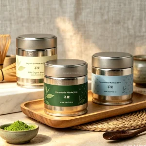 Custom Shiny Glossy Cylinder Matcha Tin Can 30g/50g Airtight Screw Cap Green Tea and Sugar Powder Food Safe Tinplate Packaging
