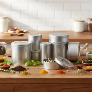 Custom Silver Cylindrical Metal Tins with Window Storage Tea Canister Tinplate Container for Coffee Candy Packaging