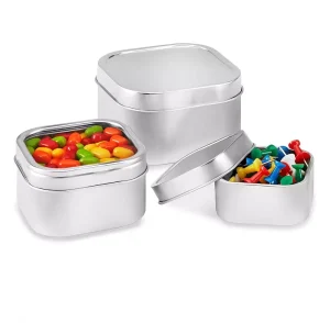 Custom Small Metal Packaging Box Small Metal Hinge Tin Box Packaging UV Coated Newyear Candy Metal Tin Box for Mint