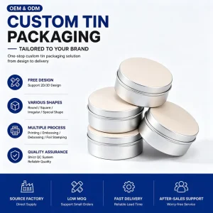 Custom Small Silver Round Tinplate Metal Box for Chocolate, Candy, Cookie, Cake and Pill Packaging