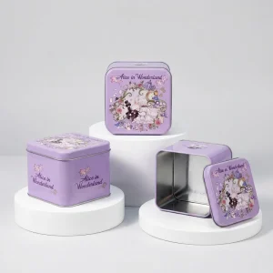 Custom Square Tinplate Box Vintage Fairy Tale 3D Relief UV Food Grade for Candy Cookie Coffee Tea Choco Gum Gift