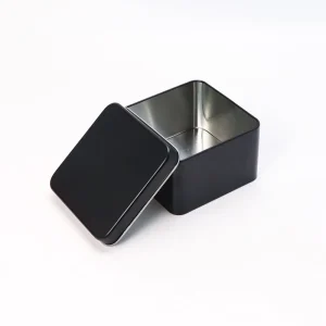 Custom Square or Rectangular Tinplate Container with Black Embossing, Clear Top, and Custom Logo for Wedding Favors and Candles