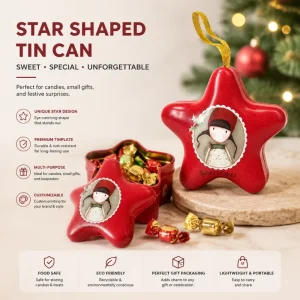 Custom Star-Shaped Gift Tin Box Christmas Decorative Tinplate Packaging