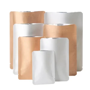 Custom Three-Side-Seal BOPP Foil Metallized Heat-Sealing Gravure-Printed Brown Kraft Paper Food Packaging Bags