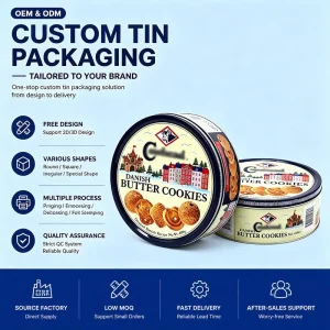 Custom Tinplate Empty Food Grade Cookie Biscuit Chocolate Metal Cans Sweets Cake Metal Tins