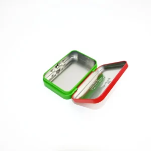 Custom Two tone Paint Slide Lock Hinged Rectangular Metal Tin Child Resistant Tin Box for Candy Edible Packaging