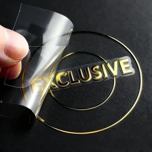 Custom Waterproof UV Transfer Clear 3D Adhesive Labels with Gold Foil Metal Logo Stickers Custom Shape