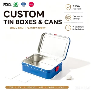 Customizable Child Resistant Rectangle Tinplate Tin Box Food Grade for Cigarette & Medicine for Child Proof Storage