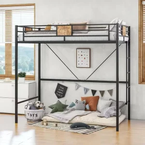 Customizable Metal Loft Bed Frame Modern Space Saving Loft Bed With Study Desk Heavy Duty Steel Bed for Dormitory Home