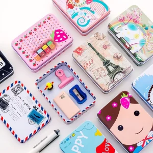 Customizable Rectangular Tinplate Storage Box for Jewelry, Candy, and Hair Clips, Mini Cartoon Design, Recyclable