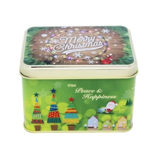 Customizable Recycled Metal Tin Box with Embossing for Christmas Cookie and Chocolate Gift Packaging