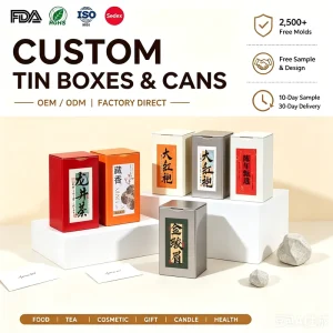 Customizable Square Airtight Tea Tin Canister Food Grade Metal Tinplate Can for Beverages Stock Design