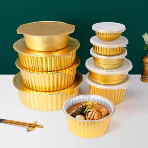 Customized Color Acceptable Aluminum Foil Round Thickened Disposable Restaurant Supply Food Package Container With Lid