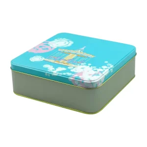 Customized Logo Eco Friendly Food Grade Tinplate Square Containers Box Glossy Matte UV Finish for Cookies Cake Candy Chewing Gum