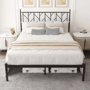 Customized Modern Double Size Metal Bed Frame with Storage for Adult Use in Hotels Hostels Bedrooms